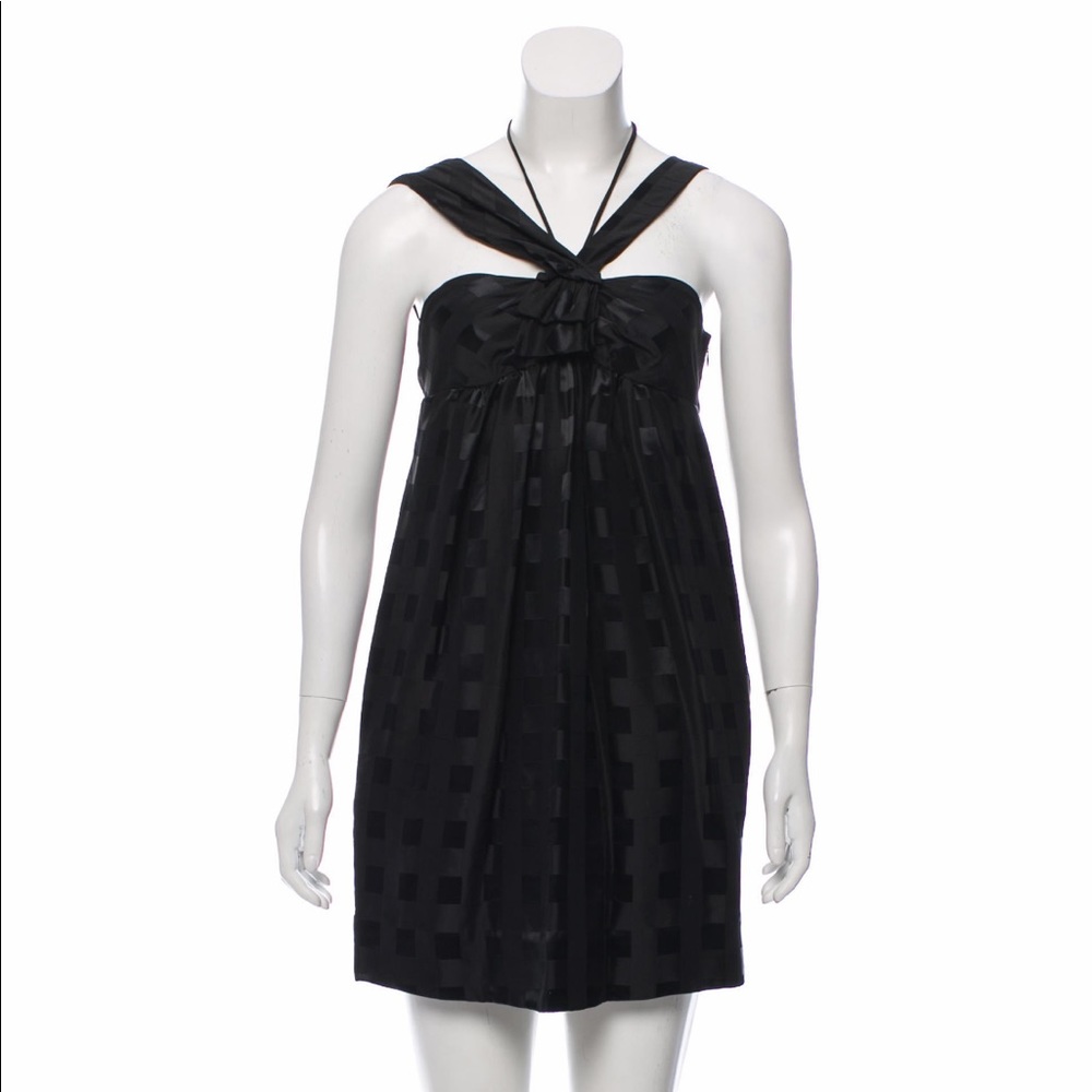 MARC JACOBS black checkered dress sz 2 cocktail halter silk a-line party wedding